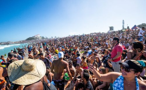 RIO DE JANEIRO, BRAZIL - JUNE 23: Thousands of surf fans enjoying finals day action of the 2019 Oi Rio Pro at Barrinha, Saquarema on June 23, 2019 in Rio de Janeiro, Brazil. (Photo by Damien Poullenot/WSL via Getty Images)