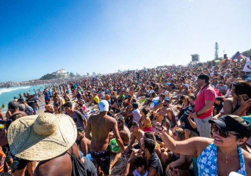 RIO DE JANEIRO, BRAZIL - JUNE 23: Thousands of surf fans enjoying finals day action of the 2019 Oi Rio Pro at Barrinha, Saquarema on June 23, 2019 in Rio de Janeiro, Brazil. (Photo by Damien Poullenot/WSL via Getty Images)
